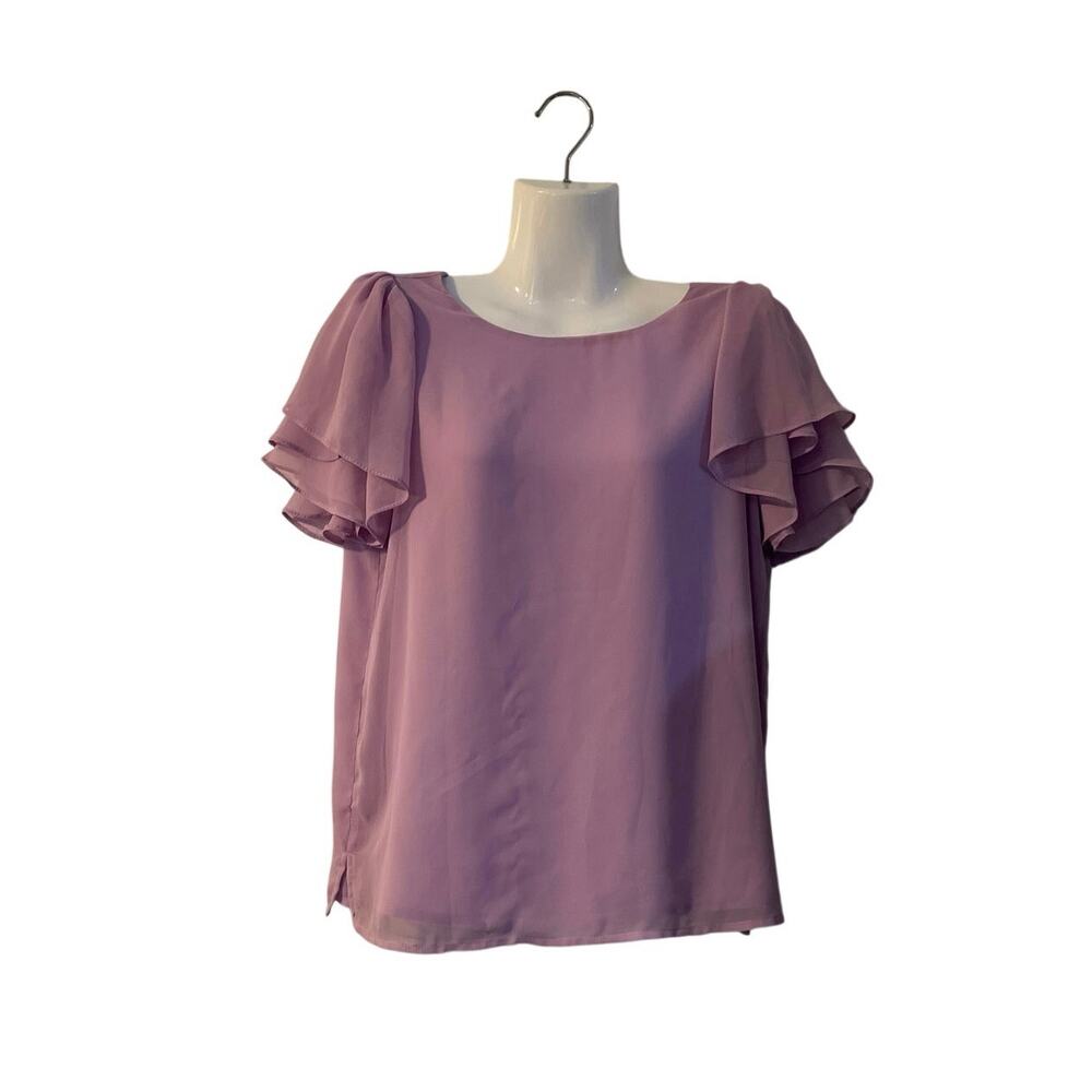 Vince Camuto Tiered Tulip Ruffle Sleeve Chiffon Blouse SZ XS Flowy Romantic
